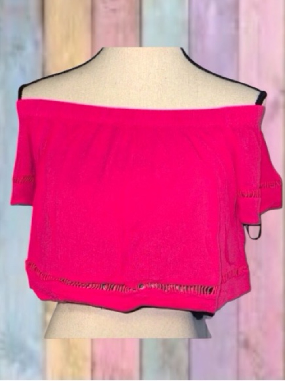 Forever 21 Pink Fuchsia Off The Shoulders Short Sleeve Crop Top